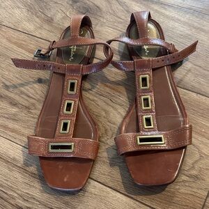 Cole Haan Tan Leather Sandals with Gold Accents